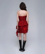 Loreen, юбка мини из бордового шифона с крупными красными цветами