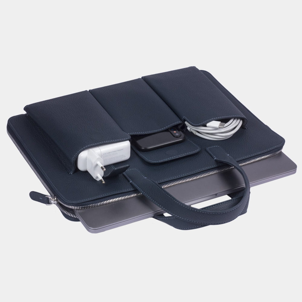 Сумка для MacBook Pro 13"-14" Bocage с карманами из кожи теленка синего цвета
