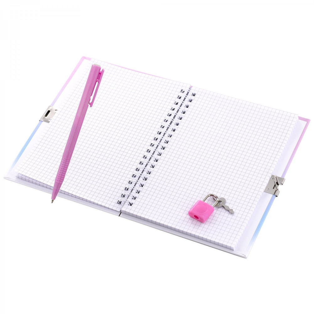 Блокнот в футляре 17,5 см * 19,5 см , гребень, Alingar, ламинация, ручка, замочек, 45 л., клетка, "Фея-принцесса", сиреневый