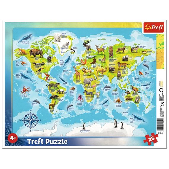 Puzzle - &quot;25 Frame&quot; - World map with animals