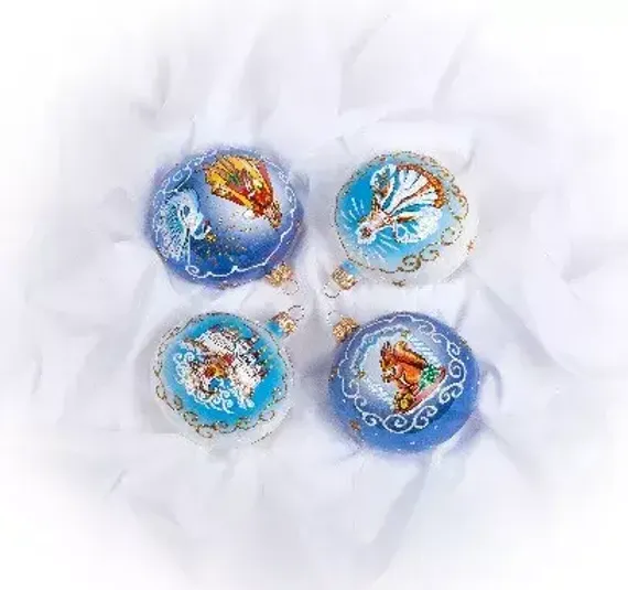 Набор стеклянных шаров Сказки Пушкина 4 шт., 75 мм., Ёлочка (С1596)