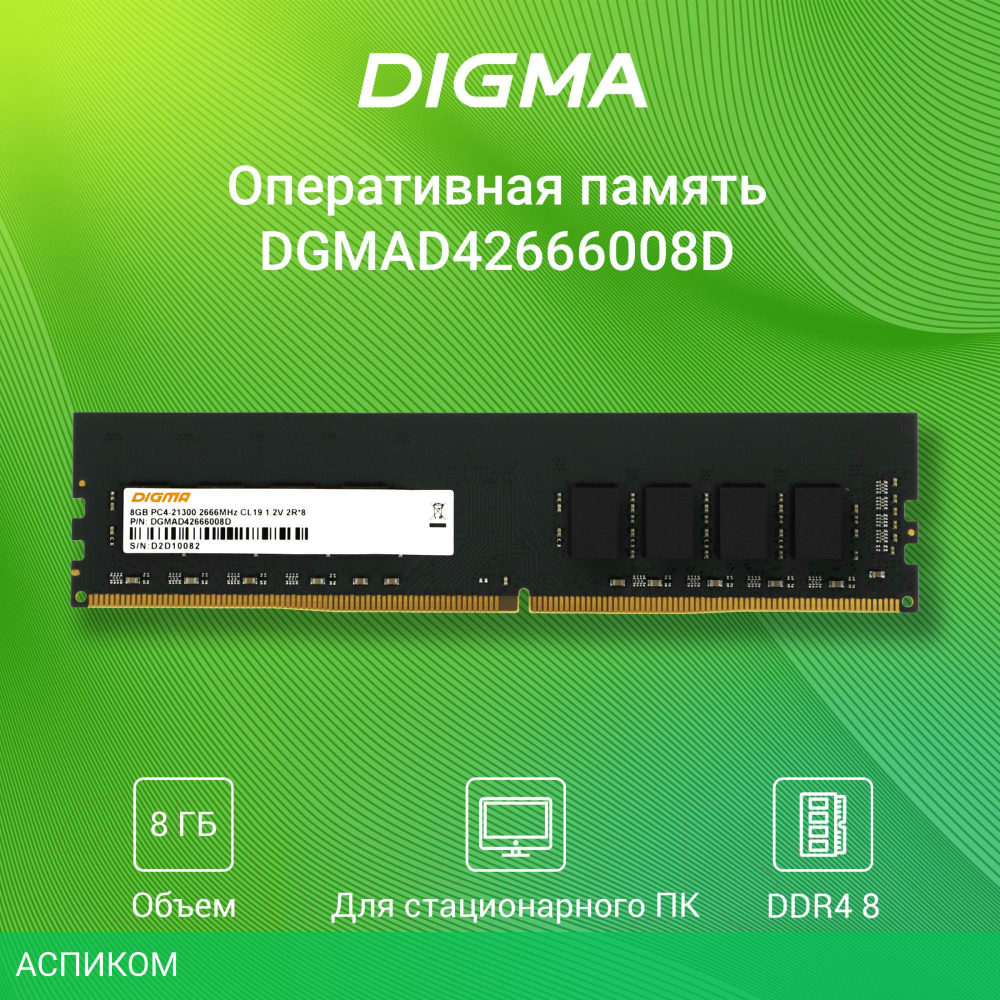 Оперативная память Digma DDR4 8Gb RTL (DGMAD42666008D)