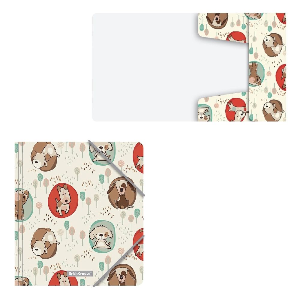 Папка для тетрадей, А5, 198х220х5 мм, Erich Krause, пластик, на резинках "Little Dogs"