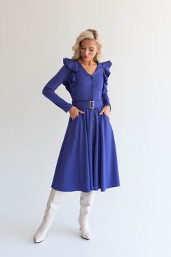 Платье фиолетовое с воланами из вискозы