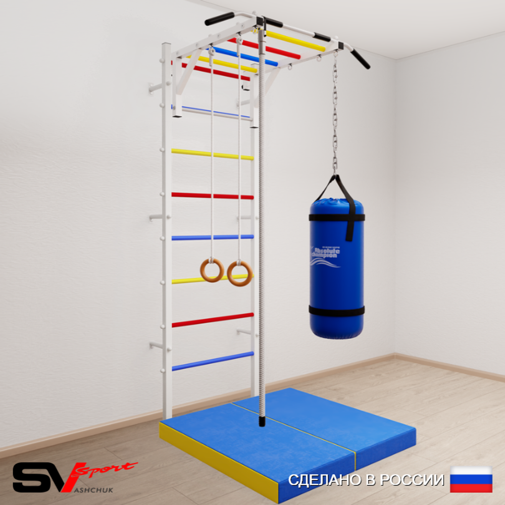 Шведская стенка Sv Sport усиленная 6336 (Турник рукоход/Канат/Кольца/Цепь/Мешок 22кг/Мат 1м)