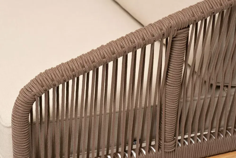 "Канны" лаунж-зона 4-местная из роупа со столом "Гранада" (серый гранит), основание дуб, роуп коричневый, ткань бежевая