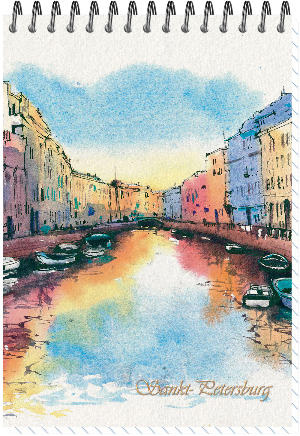 Блокнот формат А6 60 листов на металлическом гребне "Акварельный Питер" нелинованный