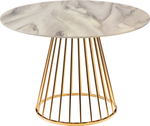 Стол Liverpool диам.100см, керамогранит белый мрамор с золотистыми ножками