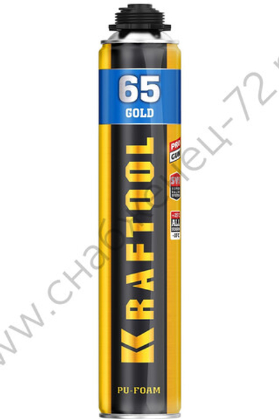 KRAFTOOL GOLD 65 850мл, выход до 65л пистолетная всесезонная SVS незалипающий клапан, мелкопористая, Монтажная пена (41194)