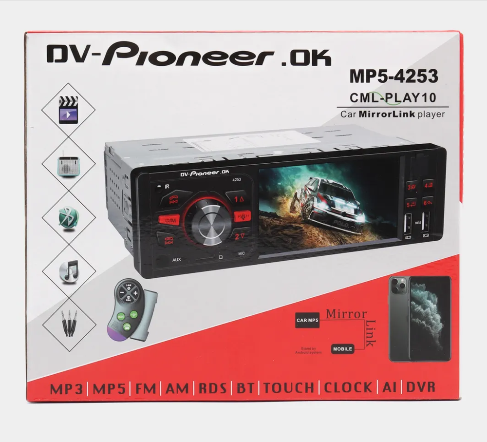 Автомагнитола DVD DV-Pioneer-OK MP5-4253 (1Din/4x60/пульт)