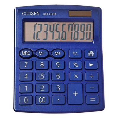 Калькулятор настольный Citizen SDC-810NR , 10-ти разрядный 102 х 124 х 25, двойное питание, синий