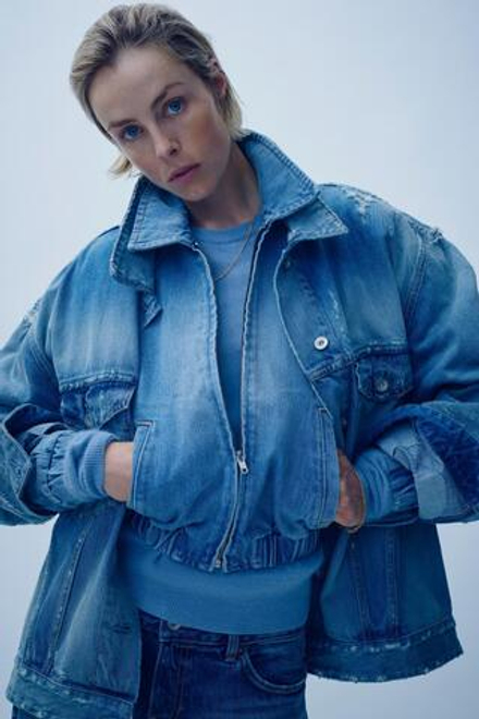 ZARA ДЖИНСОВАЯ КУРТКА-БОМБЕР TRF, ГОЛУБОЙ