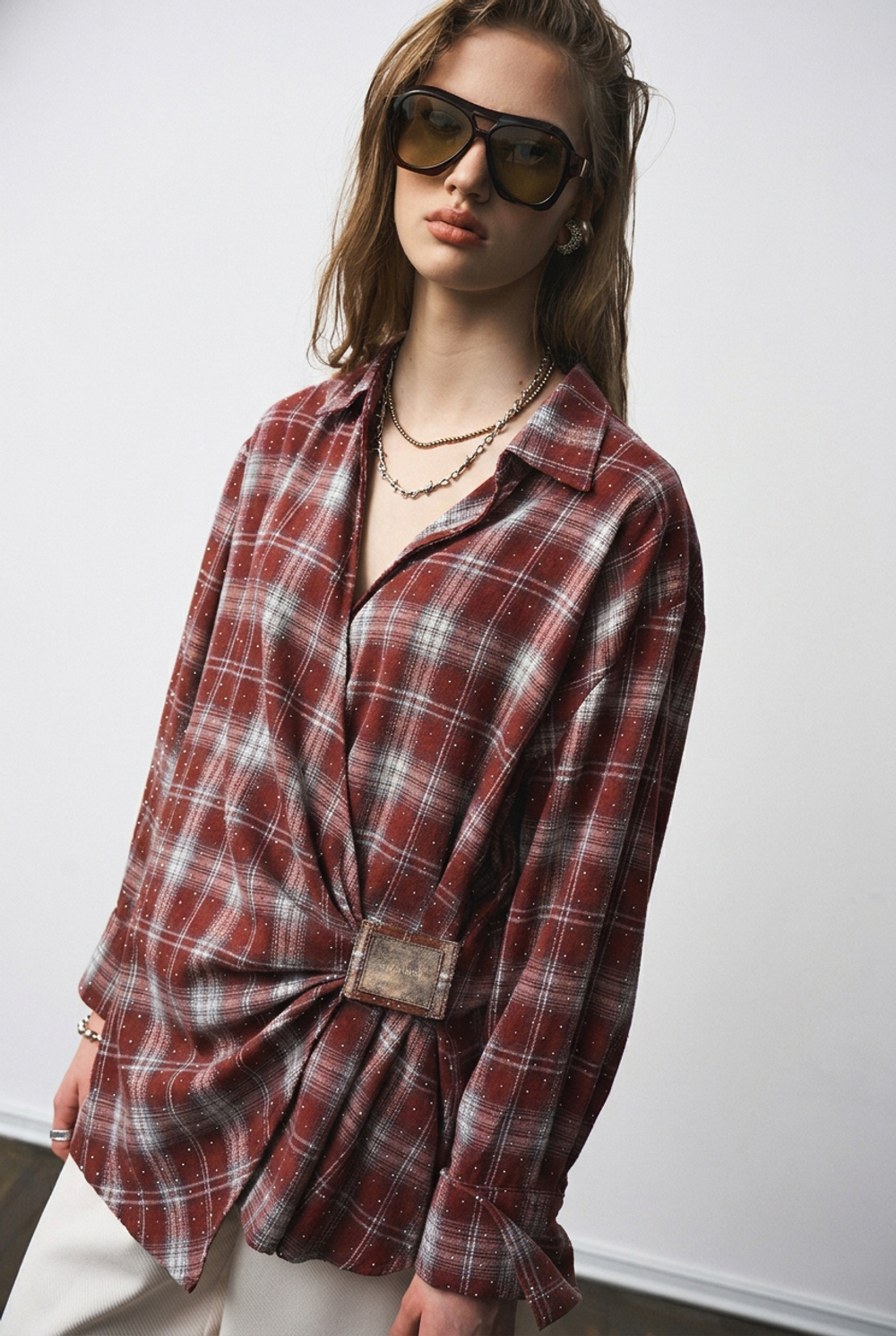 Рубашка 1291 бордовая клетка