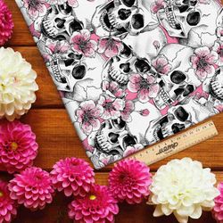 Ткань муслин розовые черепа