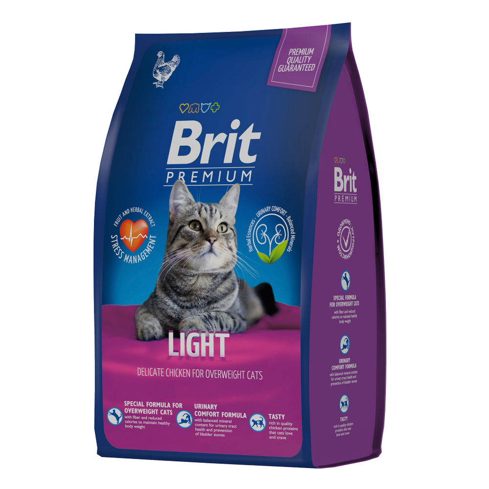 Сухой корм для кошек с избыточным весом BRIT PREMIUM с курицей Cat Light, 2кг