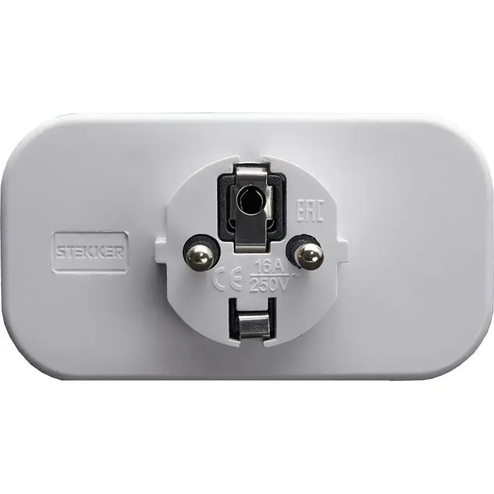 Разветвитель сетевой 2-местный с/з STEKKER ADP16-22-20 250V, 16A, ABS огнеустойчивый пластик, белый, 39023