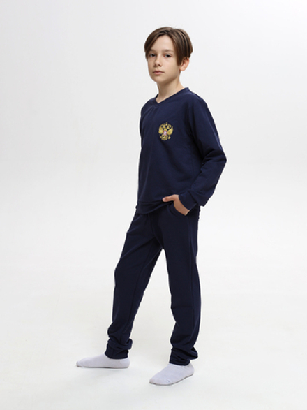 Спортивный костюм без молнии для мальчика и девочки (темно-синий)