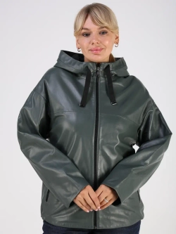 Кожаная куртка демисезонная с капюшоном короткая