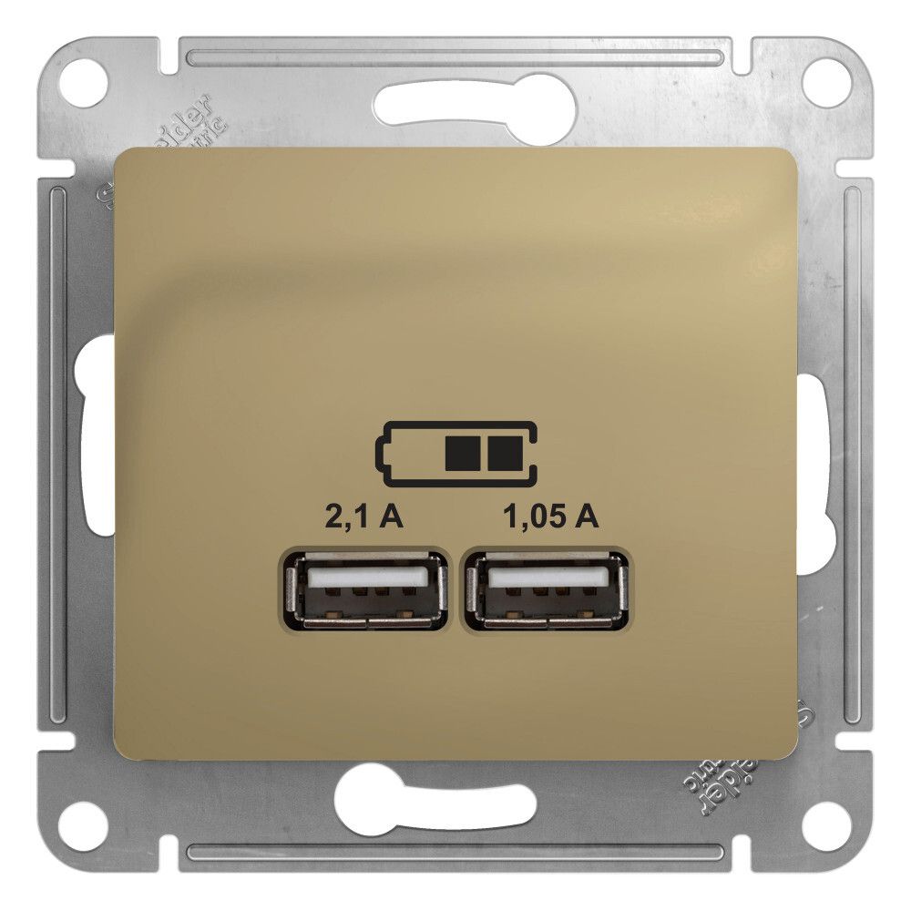 USB Розетка A+A, 5В/2,1 А, 2х5В/1,05 А, механизм, Титан GLOSSA SE