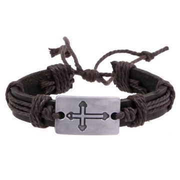 Фенечка с крестом - 2 (корич/шнурок)