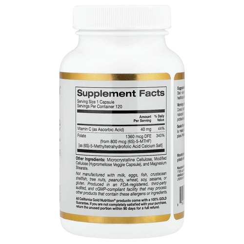 California Gold Nutrition, метилфолат и витамин C, 120 растительных капсул