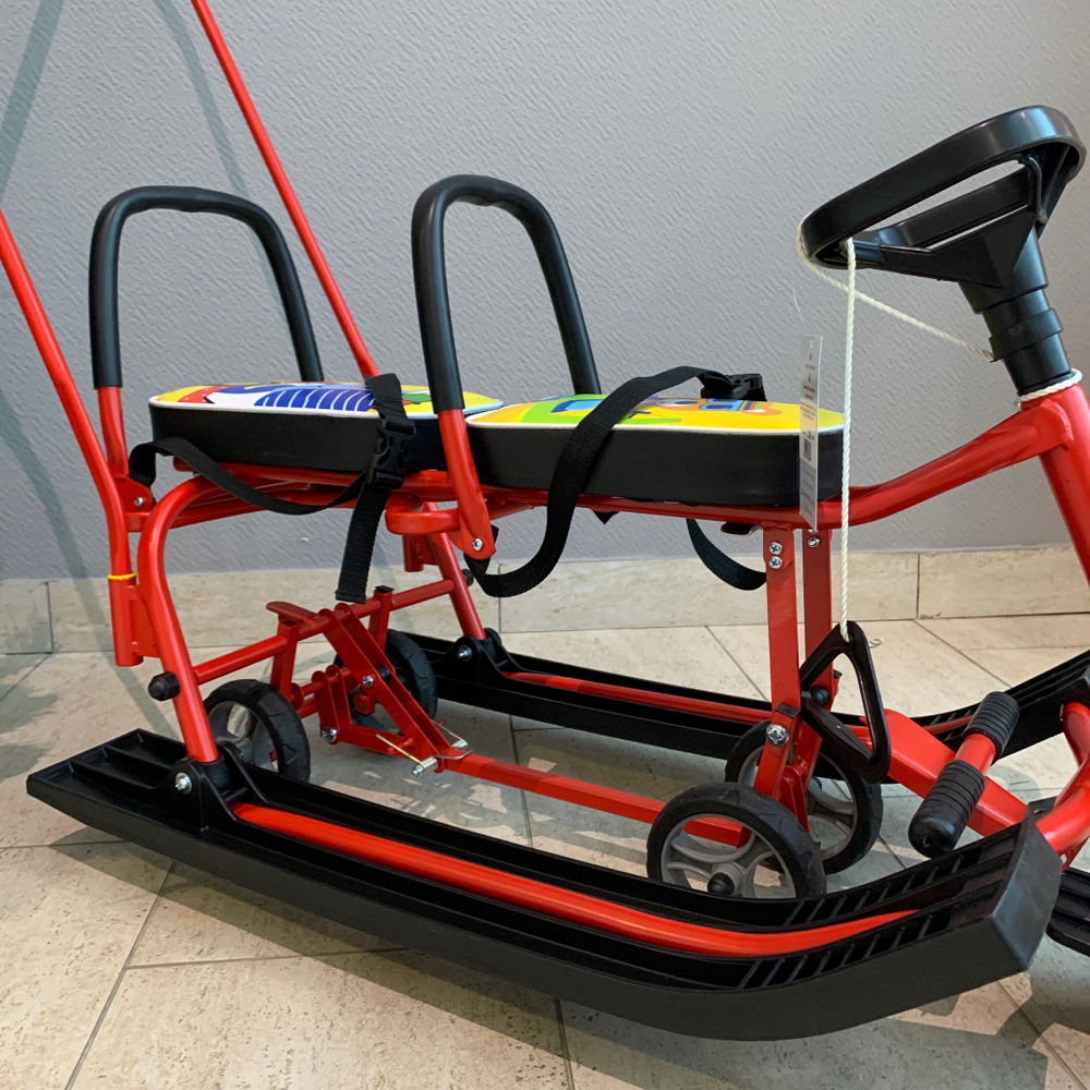 Снегокат 507 высокий SNOWKAT TWINS BABY Wheel для двоих, с 2 склад спинк. П-обр толк. колёса Слоник