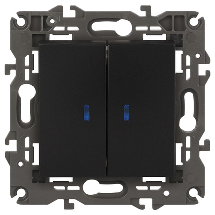 14-1105-05 ЭРА Выключатель двойной с подсветкой, 10АХ-250В, IP20, Эра Elegance, антрацит