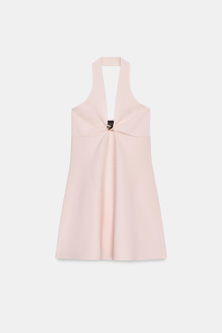 ZARA КОРОТКОЕ ТРИКОТАЖНОЕ ПЛАТЬЕ С ЗОЛОТИСТОЙ ОТДЕЛКОЙ, ЦВЕТ РОЗОВОГО ДЕРЕВА