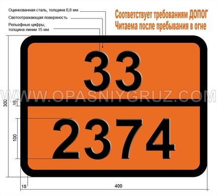 Табличка Опасный груз 33-2374 33-ДИЭТОКСИПРОПЕН