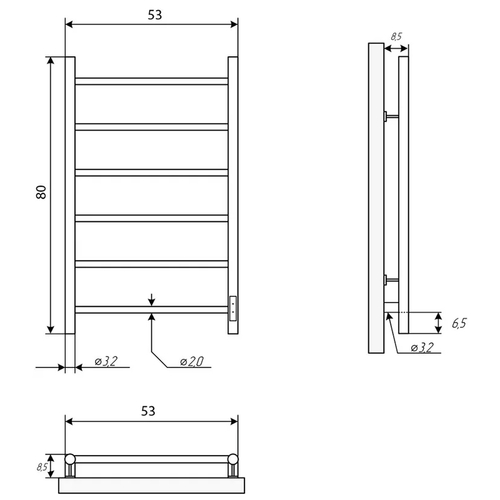 Полотенцесушитель электр. Двин J neo 50х80, Черный матовый