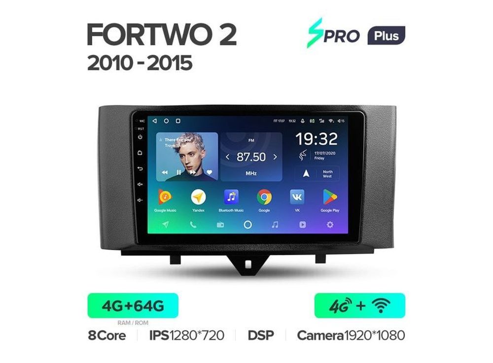 Магнитола Teyes SPRO Plus 4-64 Smart Fortwo 2 2010 — 2015 9.0&quot;