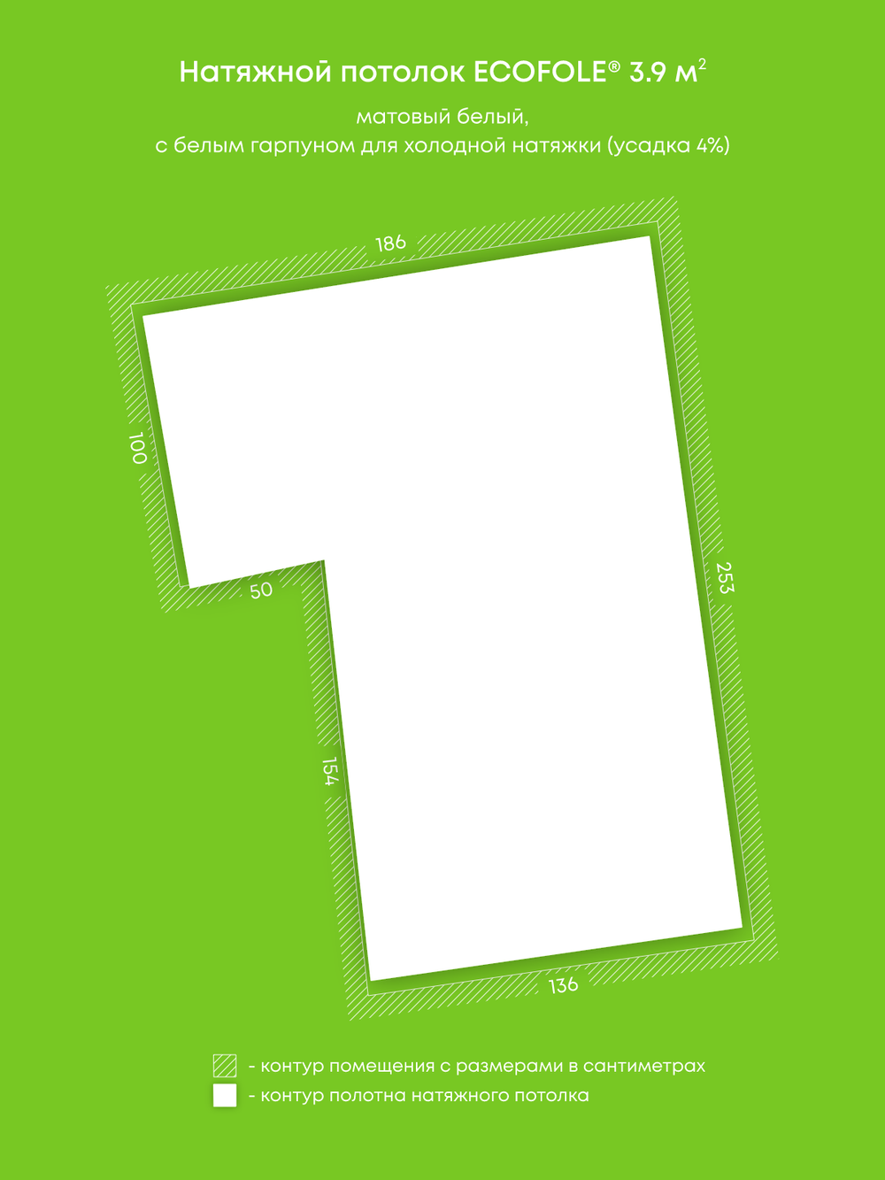 Матовый натяжной потолок 3.9 м2