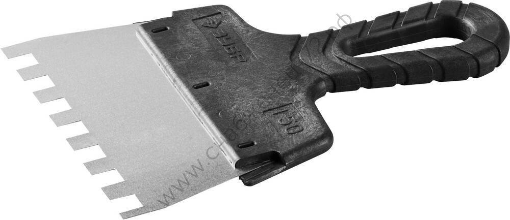 ЗУБР 150 мм, зуб 10х10 мм, зубчатый пластиковая ручка, нержавеющий, Фасадный шпатель, МАСТЕР (10078-15-10)