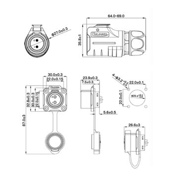 Водонепроницаемый разъем CNLINKO LP20 3-pin 20A Male+Female (IP68)