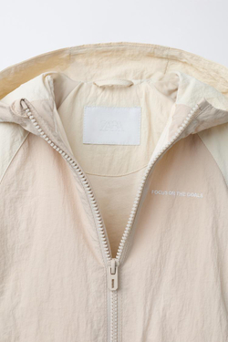 ZARA ЛЕГКИЙ ДОЖДЕВИК КОЛОР-БЛОК WATER REPELLENT, БЕЖЕВЫЙ