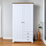 Шкаф 99х57х186, Фалко, распашной для одежды, двухдверный с ящиками, деревянный, массив сосны, белый, Dipriz