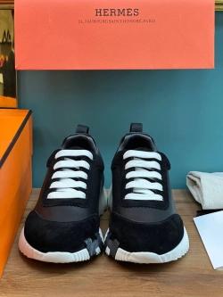 Мужские черные кожаные кроссовки Hermes Bouncing
