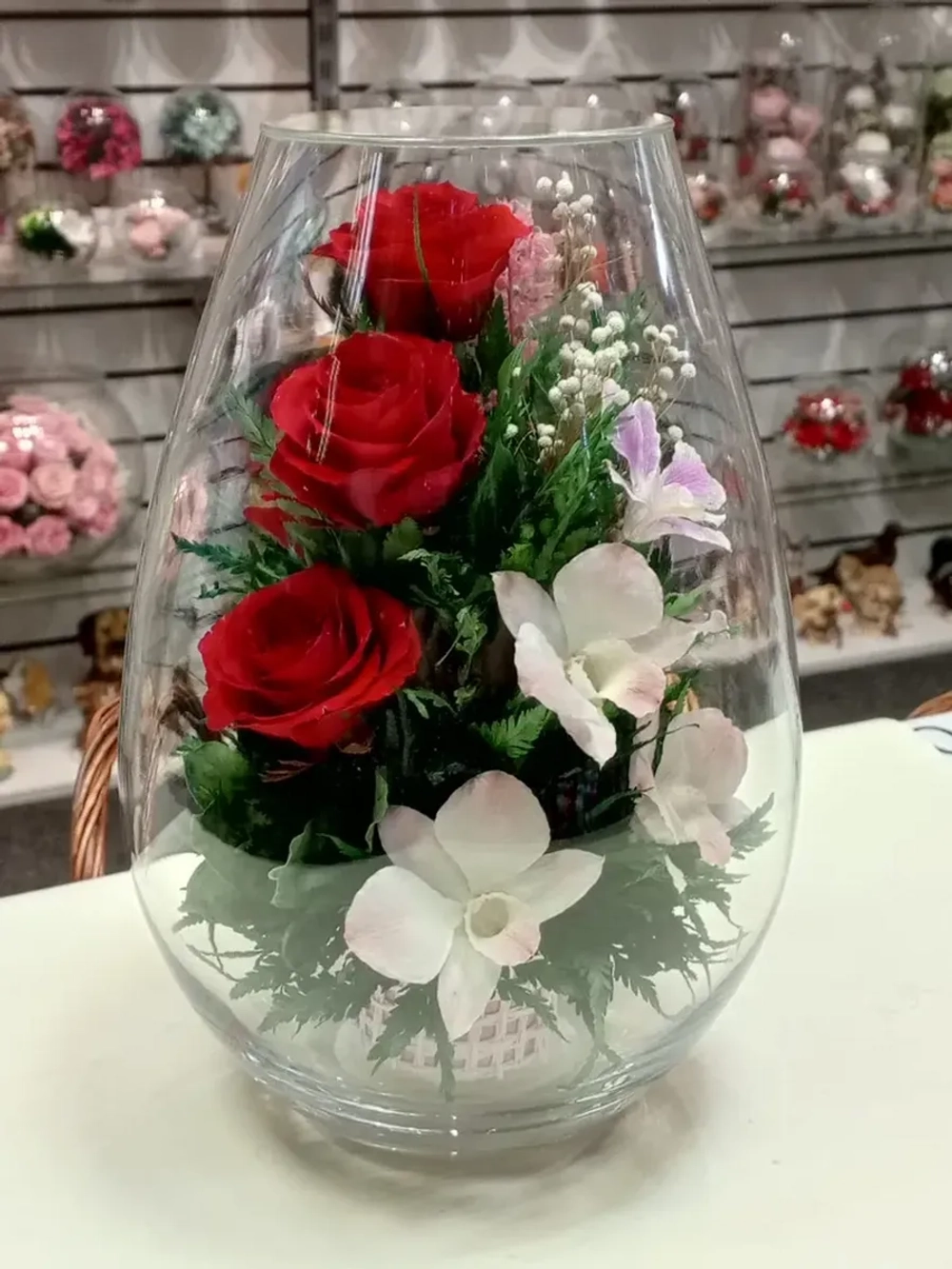 натуральные цветы в стекле, вакуум