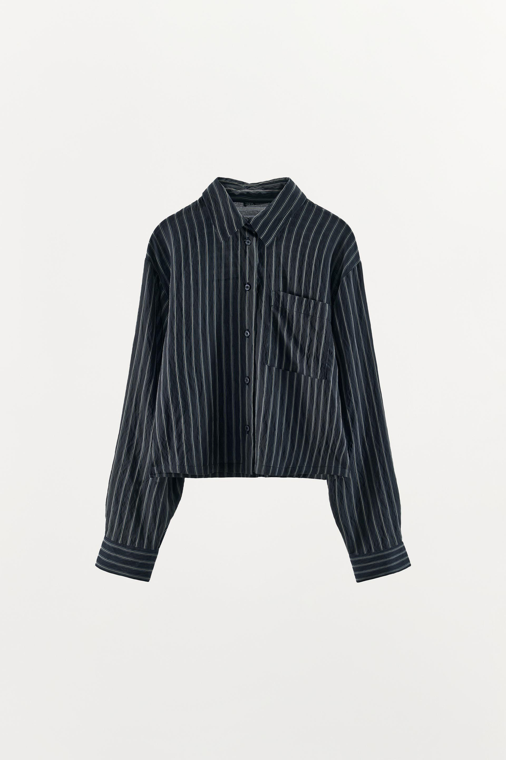 ZARA РУБАШКА В ПОЛОСКУ С ПРИНТОМ, ТЕМНО-СИНИЙ/БЕЛЫЙ