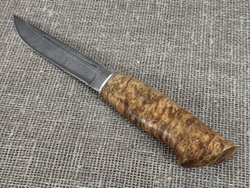 Финский нож Леуку, Дамасская сталь, рукоять карельская берёза