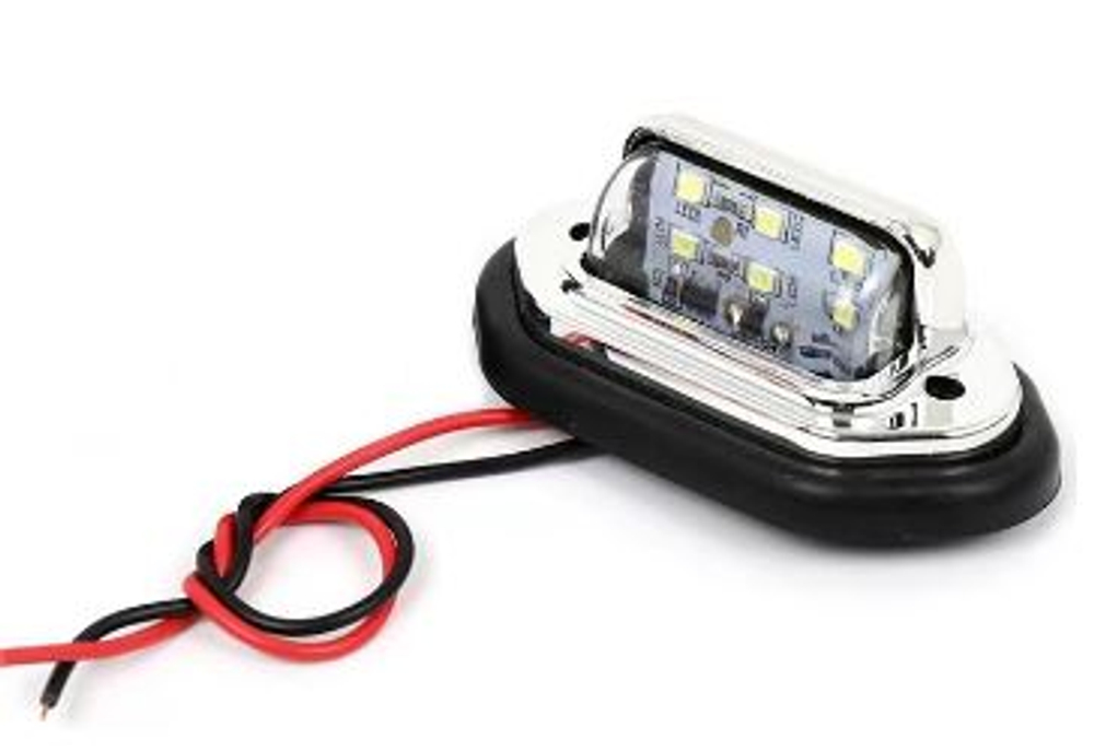 Подсветка номерного знака Белая 6 LED 12-24v 50мм Хром 3W,2835Led,300Lm (кт4шт) C2R #PZD-07 (12-24V)