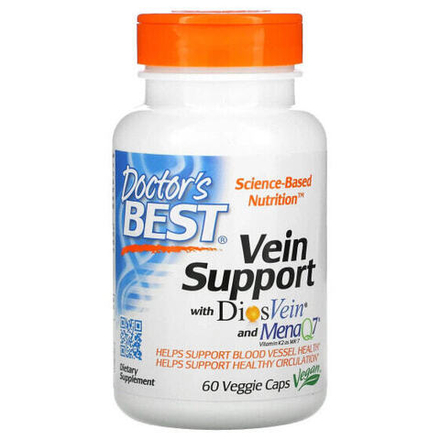 Витамин К Doctor's Best, Vein Support, поддержка для вен с DiosVein и MenaQ7, 60 вегетарианских капсул