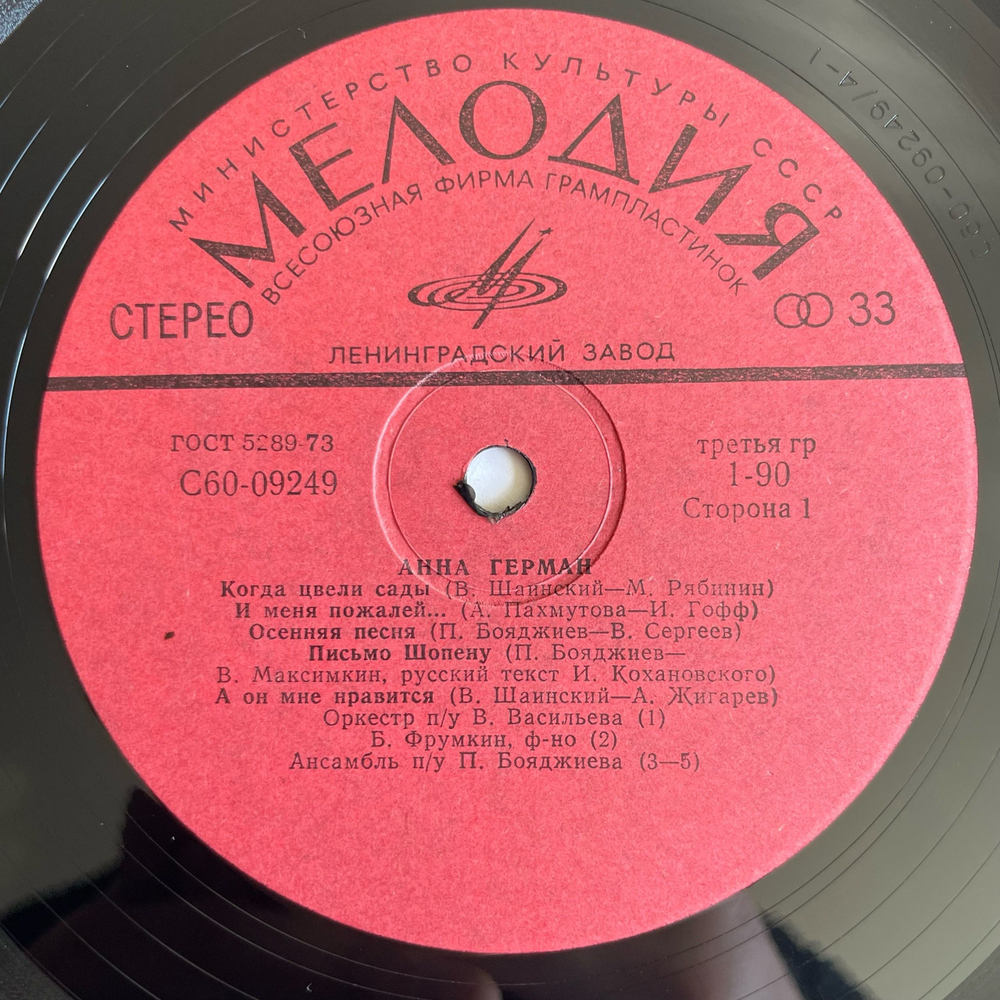 Винтажная виниловая пластинка LP Анна Герман Когда Цвели Сады (СССР 1977)