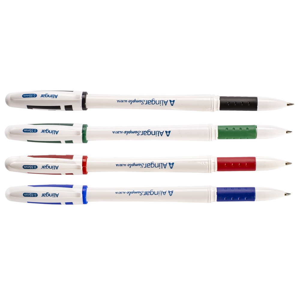 Набор гелевых ручек Alingar, 4 цвета, 0,55мм, резиновый грип, белый, круглый пластиковый корпус, ПВХ чехол, европодвес