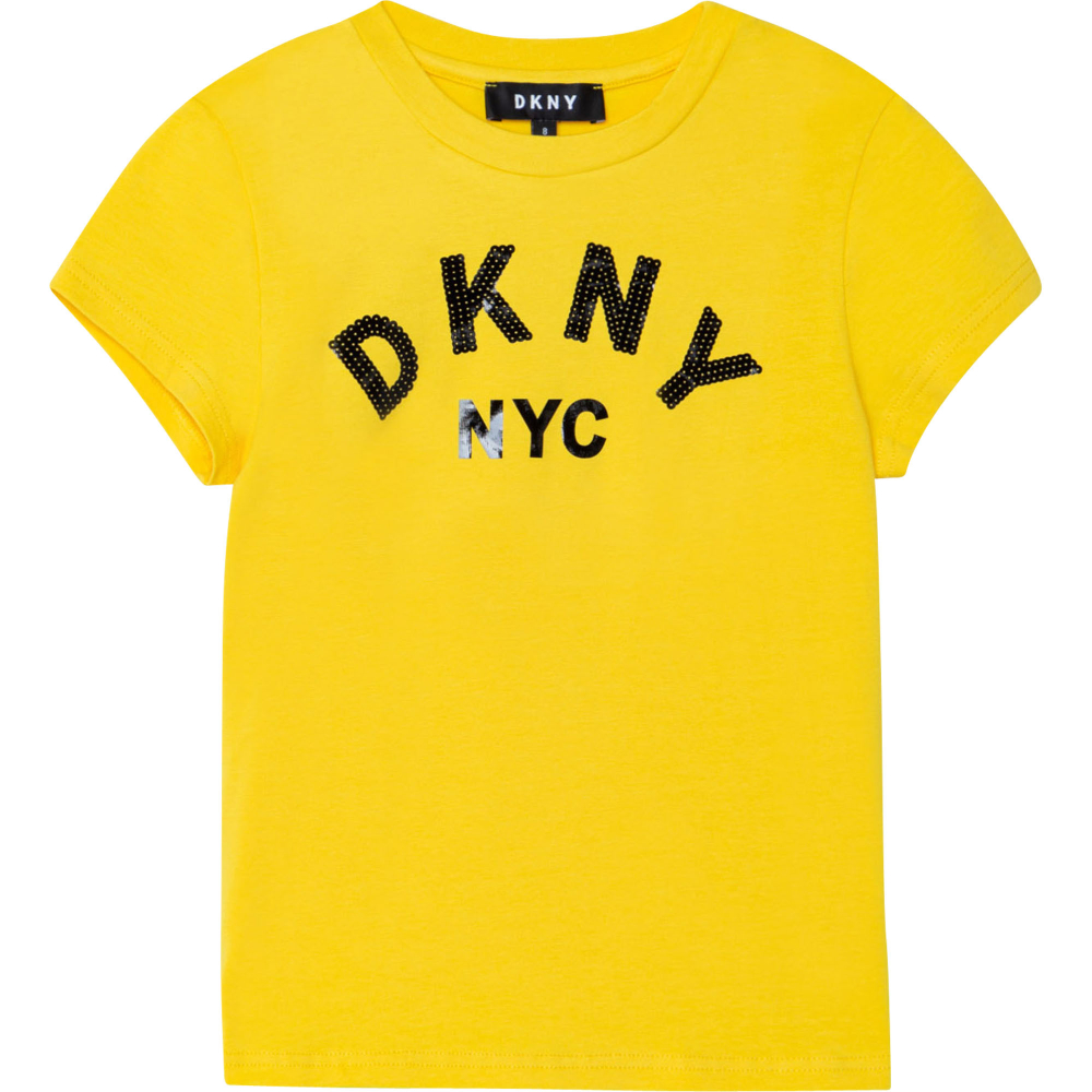 Футболка DKNY Желтый/Термопринт: черный логотип Девочка