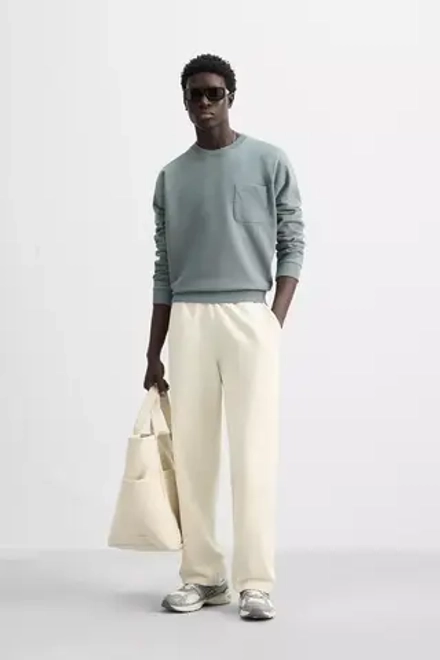 ZARA БРЮКИ-ДЖОГГЕРЫ REGULAR FIT, ЖЕЛТОВАТО-БЕЛЫЙ