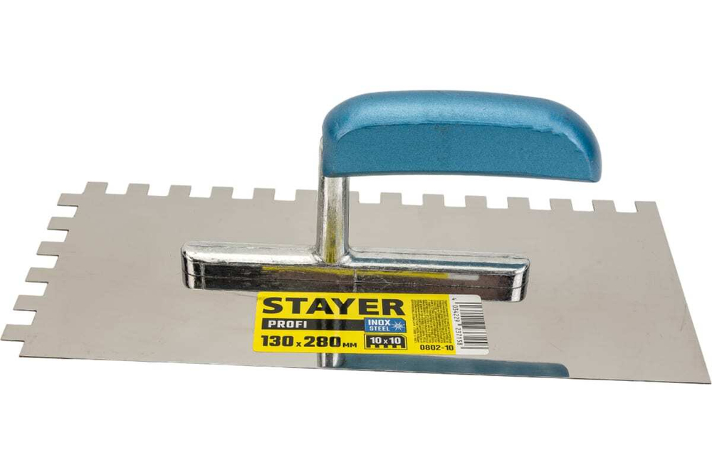 Гладилка Stayer Profi штукатурная, 130x280 мм, 10x10 мм, зубчатая, нержавеющая сталь 0802-10