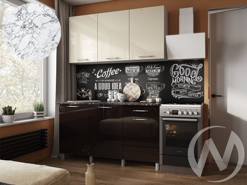 Кухня Нора 1.5м (корпус белый/ваниль; горький шоколад) 26мм мрамор итальянский