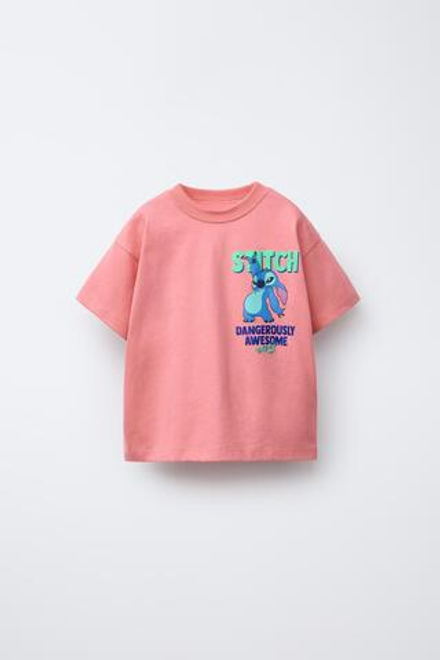 ZARA ФУТБОЛКА С ПРИНТОМ LILO & STITCH © DISNEY, РОЗОВЫЙ