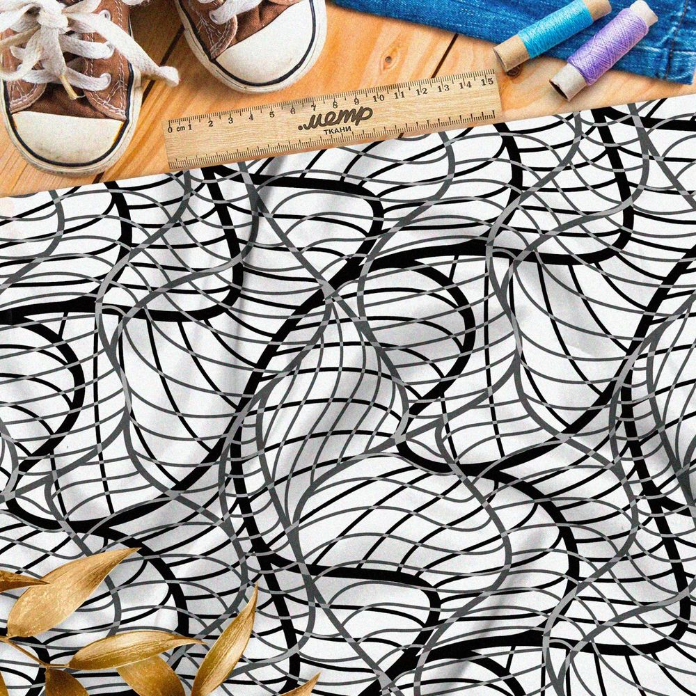 Ткань поплин потёкшая чешуя змеи на белом фоне